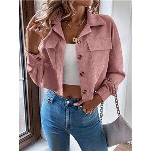 Spring/Summer Casual Solid Color Corduroy Cropped Jacket